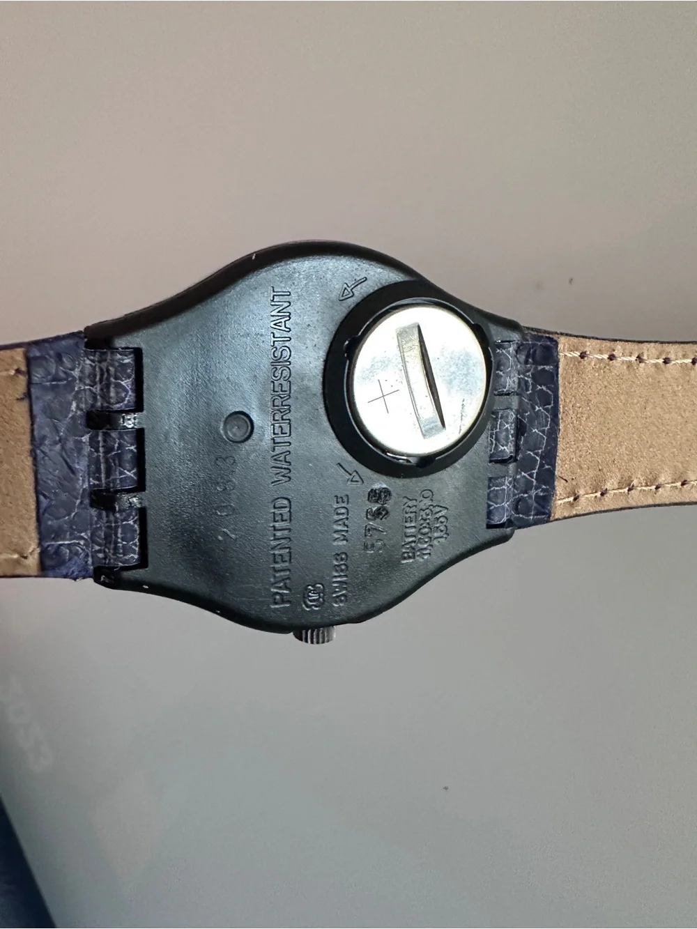 Swatch GX123 Alexander Steel Case Metallic Dial Embossed Purple Leather Strap